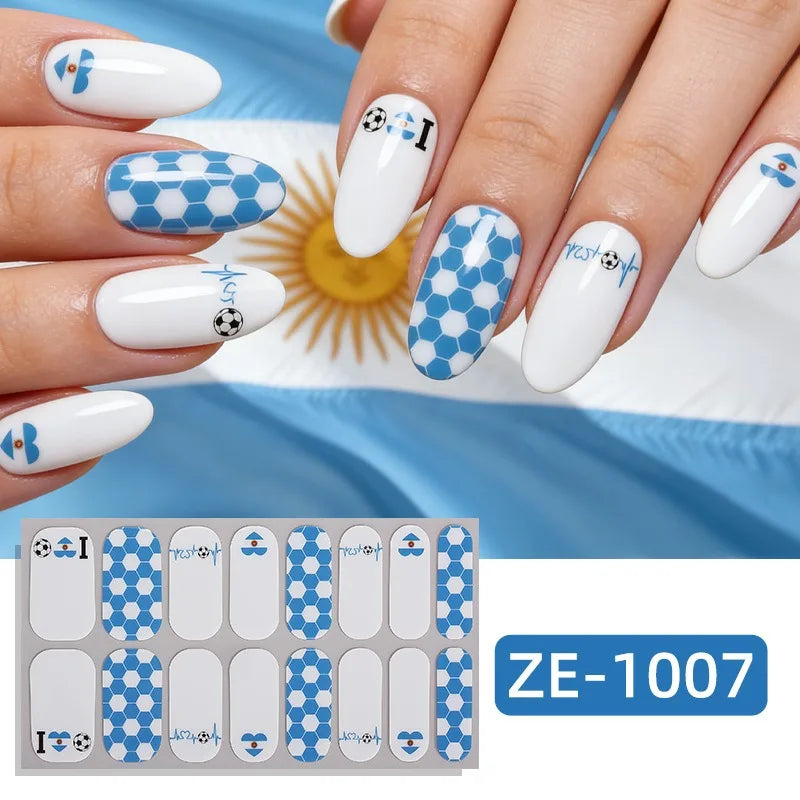 National flag Theme Nail Stickers Self-Adhesive Soccer Nation Decals for Ball Fans DIY Nail Art Decorations Accessorey Eco-frien HIP ZE-1007