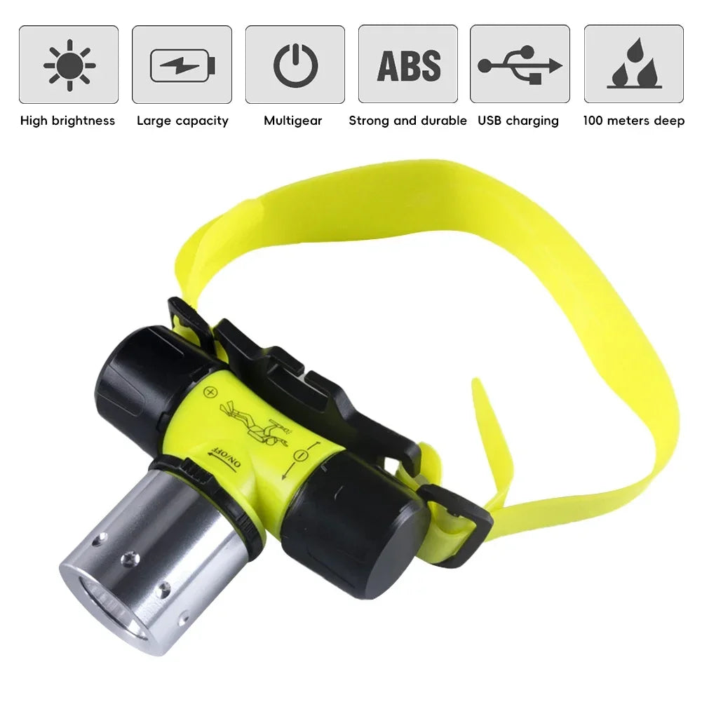 Diving LED Headlamp T6 LED Underwater Diving Headlight Outdoor Camping Fishing Dive Flashlight Head Light Torch Waterproof HIP