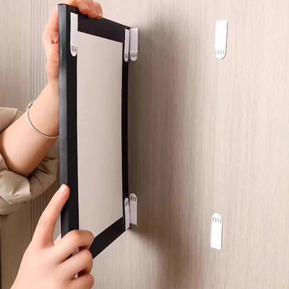 Universal Double Sided Adhesive Hook 4/12Pairs No Drill Picture Hanging Strips Hooks Loop Tape Non Trace Hooks for Photo Frame HIP