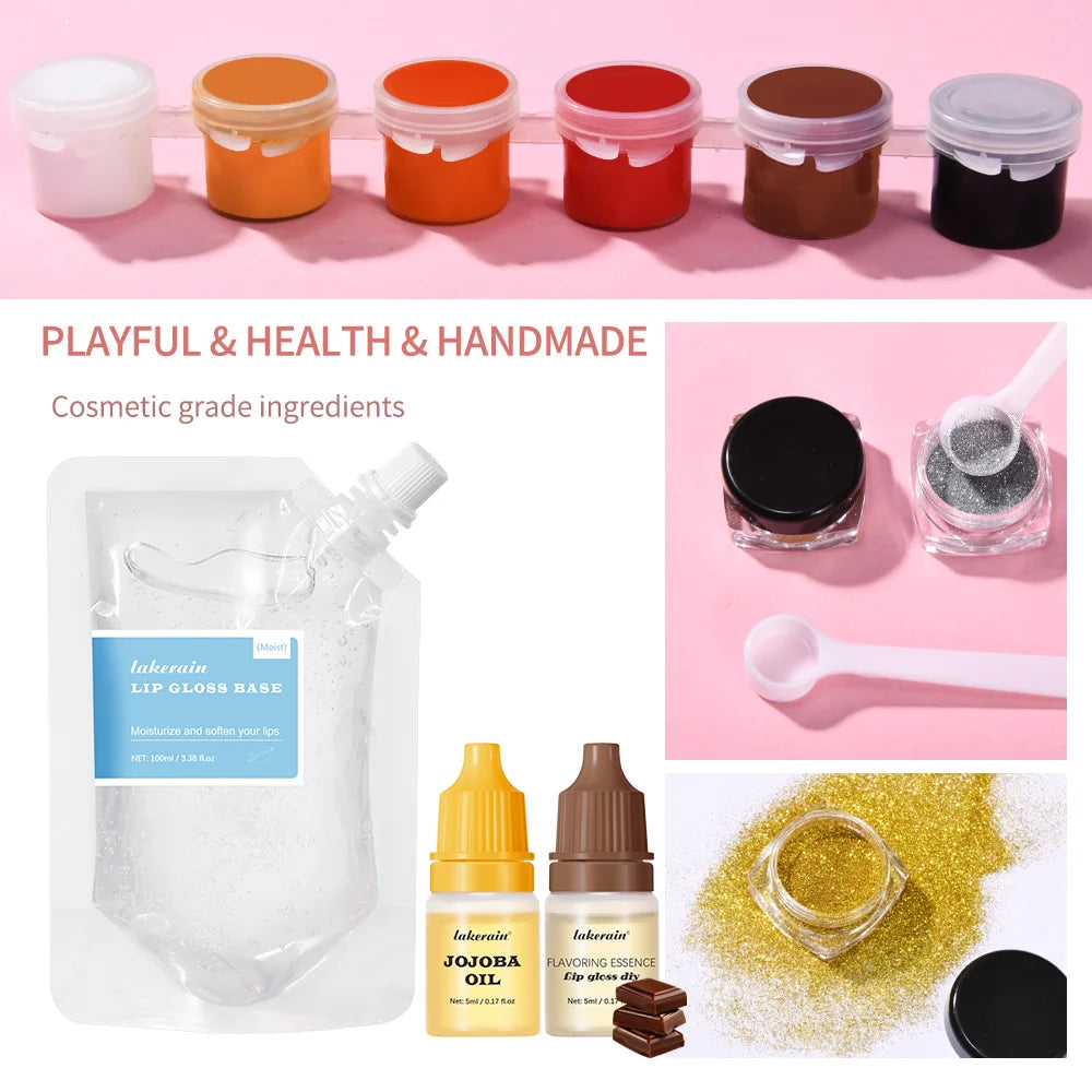 DIY Lip Gloss Kit for Women Girls Gift DIY Lip Gloss Base 100ml Glitter Flavor Powder Glitter Essence And Tubes Cosmetic Set HIP