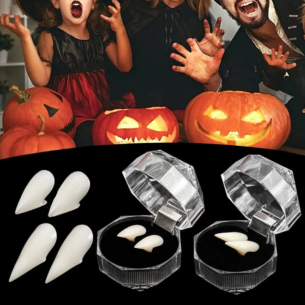 1 Pair Vampire Teeth Fangs Dentures Props Halloween Costume Props False Teeth Solid Glue Denture Adhesive Halloween Party Decor HIP