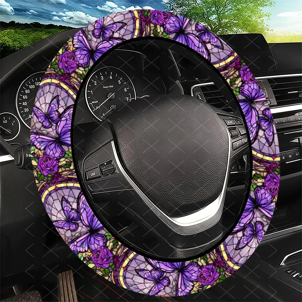 Purple Butterfly & Rose Steering Wheel Cover – Cars, SUVs Steering Wheel Cover HIP black