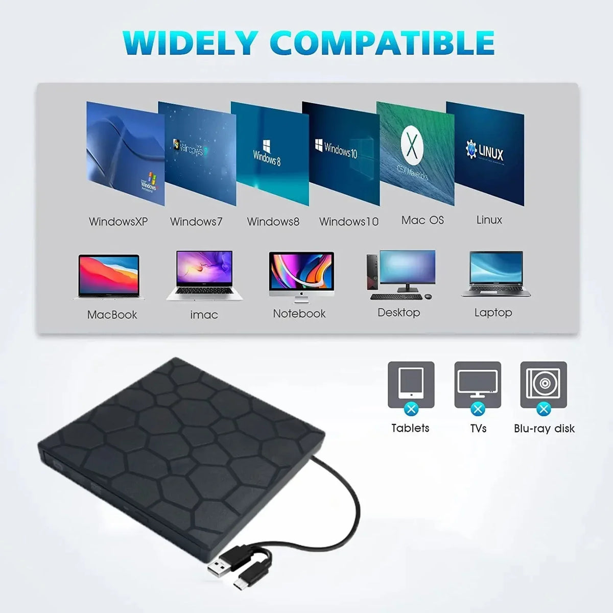 USB3.0 Type C External RW CD Player Burner Bluray Player 7 in 1 External CD DVD Drive External CD Reader For PC Laptop Desktop HIP