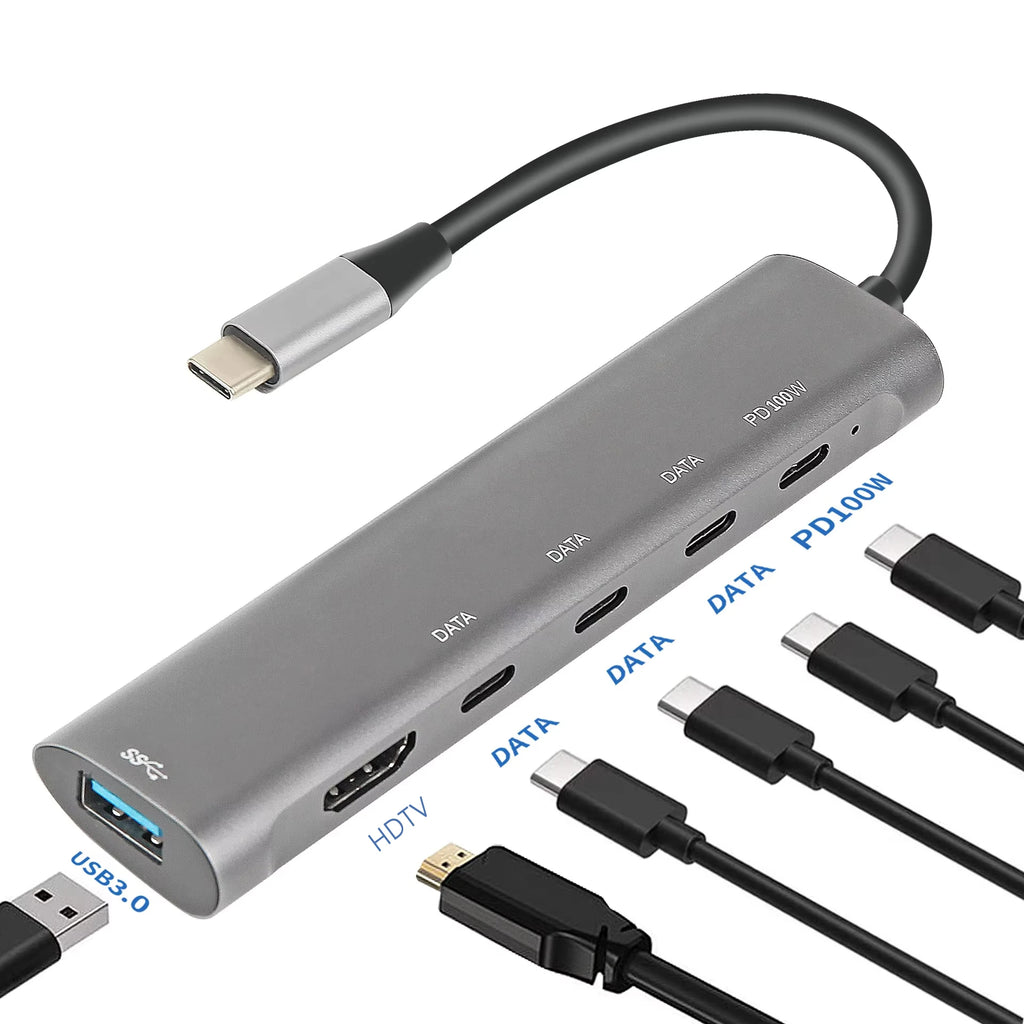 6-in-1 USB-C Hub – 4K HDMI, 100W PD & USB 3.0 Adapter USB-C Multiport Hub HIP GRAY