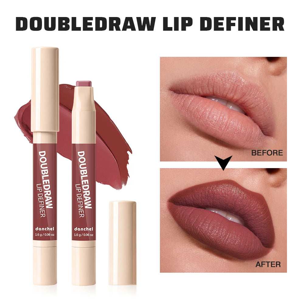 10 Colors Double Draw Lip Definer 2 In 1 Lip Liner Lip Gloss Silky Cream Texture Long Lasting Hydrating High Pigment Lip Makeup HIP