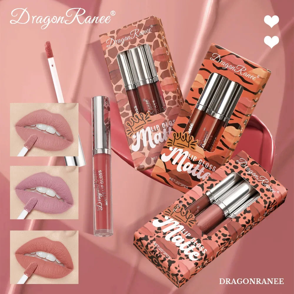 Dragon Ranee 3-Pack Matte Liquid Lipstick Set – Long-Lasting Matte Liquid Lipstick HIP