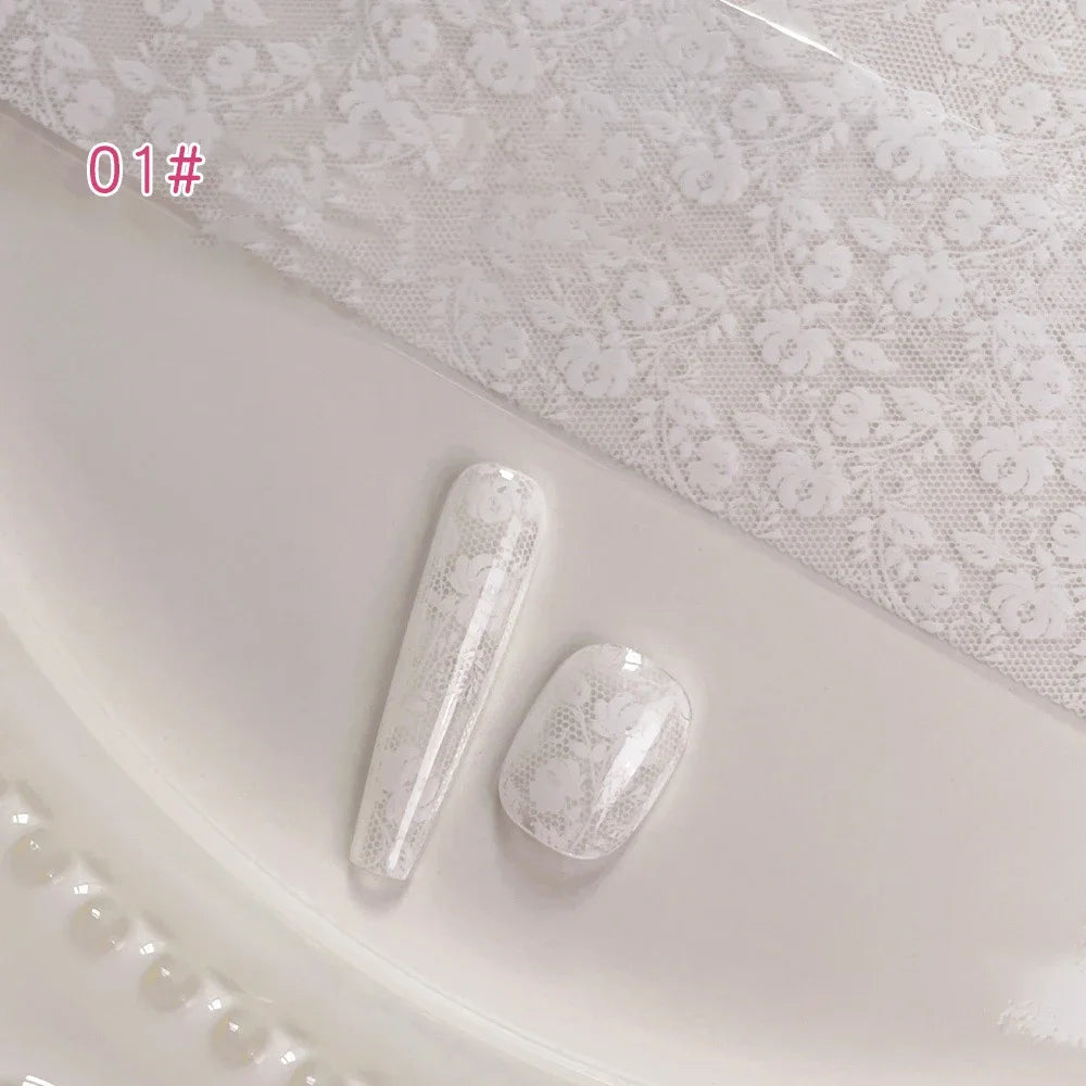 Lace Floral Nail Transfer Stickers Colorful Rose Flower Nail Foil French Vintage Style for DIY Manicure Transfer Paper Ornament HIP 01