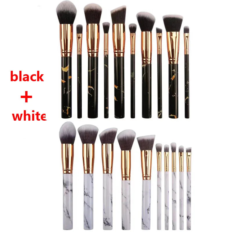 10-Piece Marble Makeup Brush Set – Kabuki & Blending Makeup Brush Set HIP C701-black white20pc