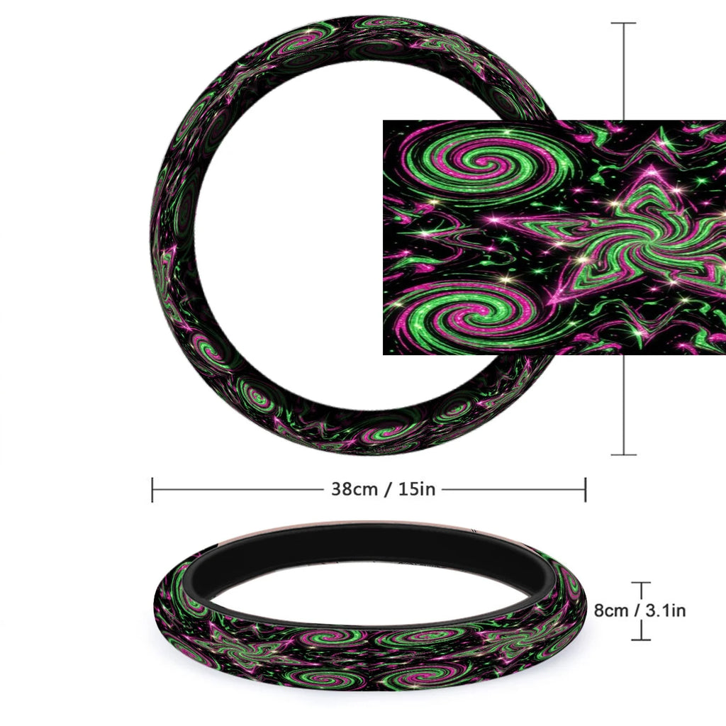 Glittery Swirl Star Steering Wheel Cover – Anti-Slip 15" Steering Wheel Cover HIP