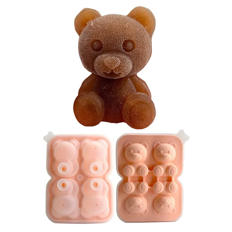 3D Teddy Bear Silicone Ice Cube Mold – 4-Grid Fun Ice Maker Silicone Ice Mold HIP