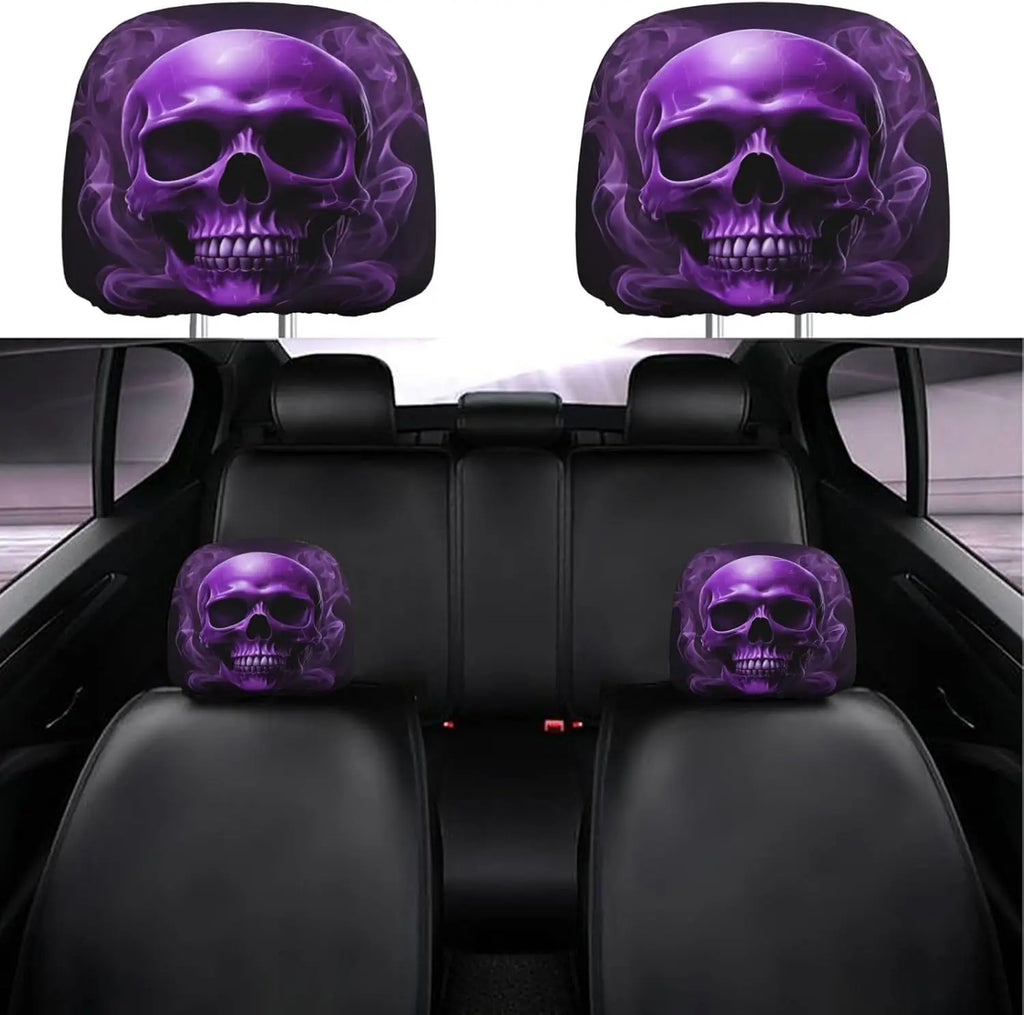 2-Pack Purple Skull Car Headrest Covers – Universal Fit Car Seat Accessory HIP 1