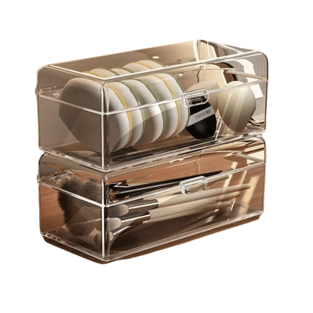 Stackable Acrylic Makeup Brush & Sponge Storage Box with Lid Makeup Storage Organizer HIP