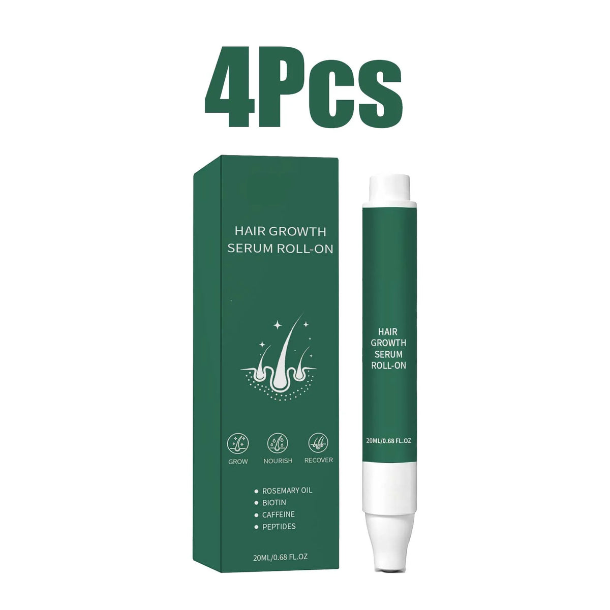 Rosemary Oil Hair Growth Serum Roll-On | Biotin & Caffeine 20ml Hair Growth Serum HIP 4Pcs
