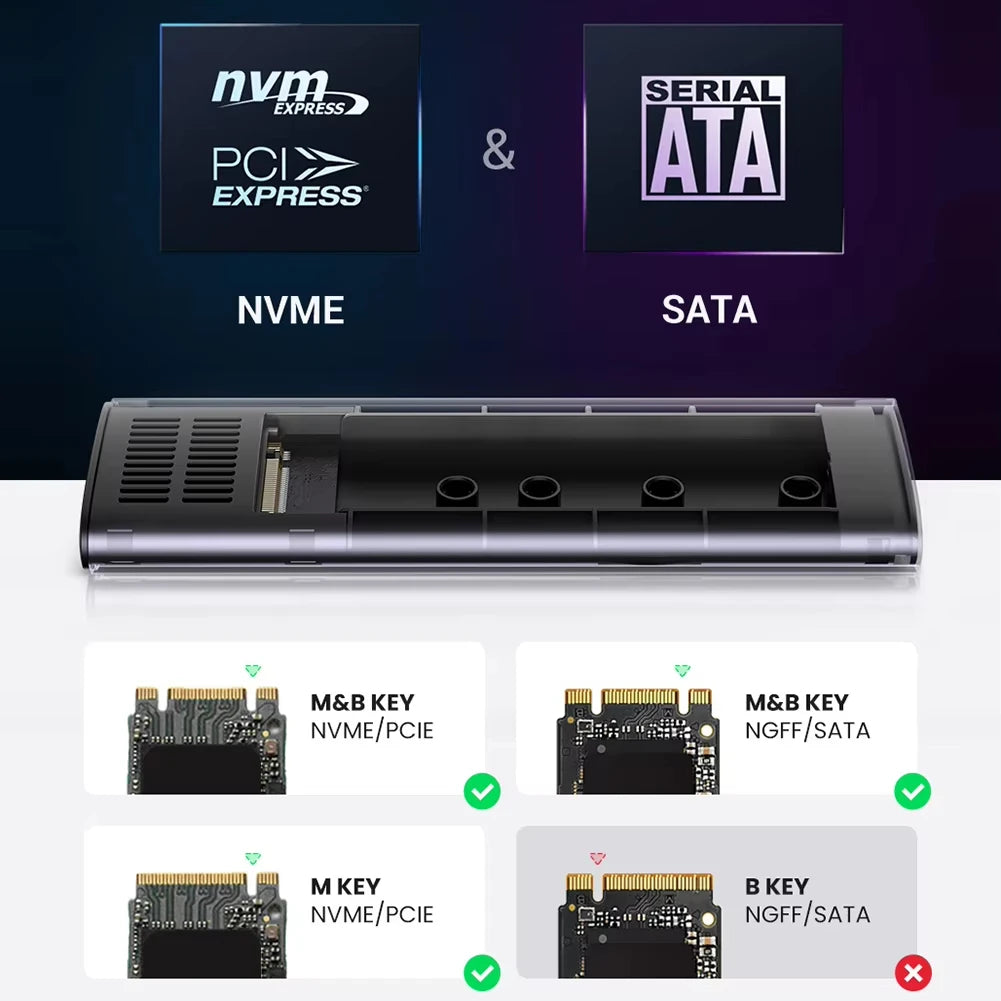 10Gbps M.2 NVMe SATA Dual Protocol SSD Enclosure USB-C 3.1 SSD Enclosure HIP