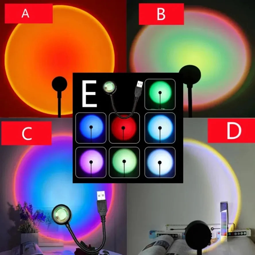 5V USB Sunset Lamp LED Rainbow Neon Night Light Projector Home Decor Mood Light for Bedroom Living Room Wall Gift Photography HIP