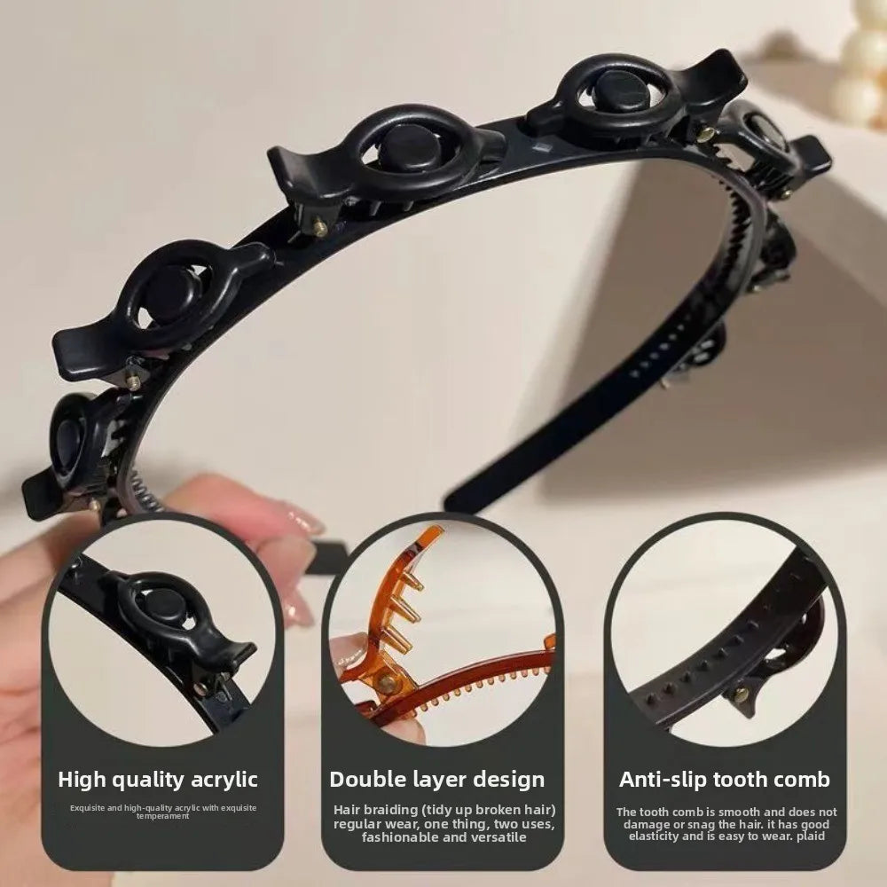 Adjustable Bangs Headband with 8 Clips – Multi-Layer Braid Tool Hair Styling Headband HIP