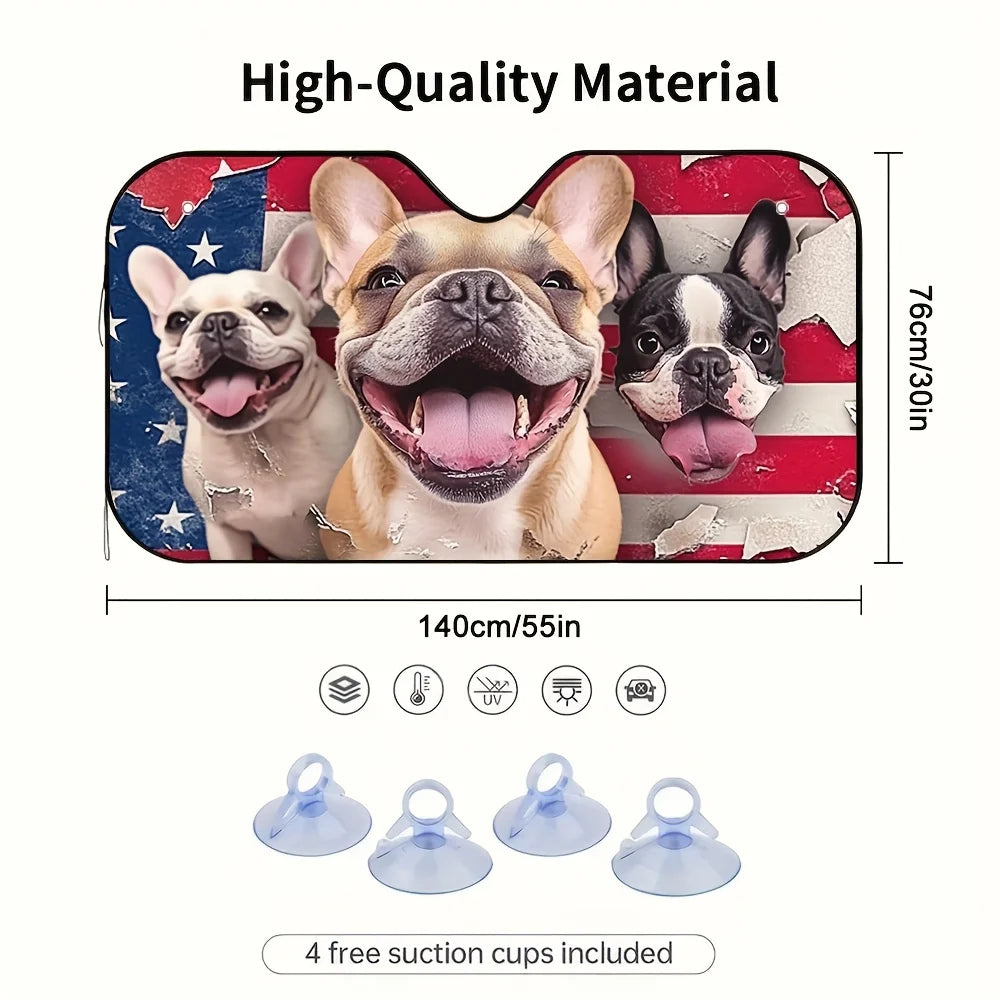 Patriotic Dog Car Sunshade – Foldable with 4 Suction Cups Car Window Sunshade HIP