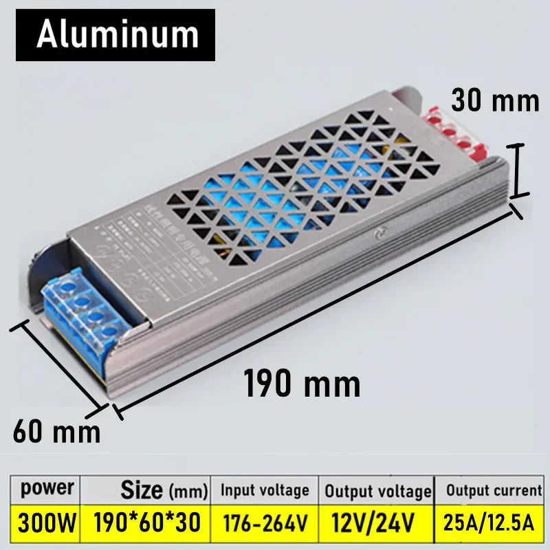 Ultra-Thin 12V 24V Switching Power Supply 60W–400W AC to DC Switching Power Supply HIP 300W DC 12V