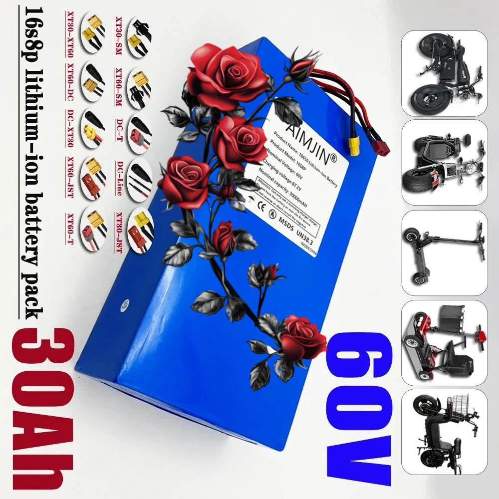 60V 30Ah 16S8P Lithium Battery Pack with BMS for Electric Scooter Lithium Battery Pack HIP