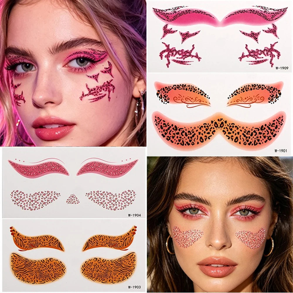 3Pcs/Set Leopard Print Temporary Face Tattoo Waterproof Eye Makeup Sticker for Halloween Party Makeup Long-Lasting Face Decals HIP