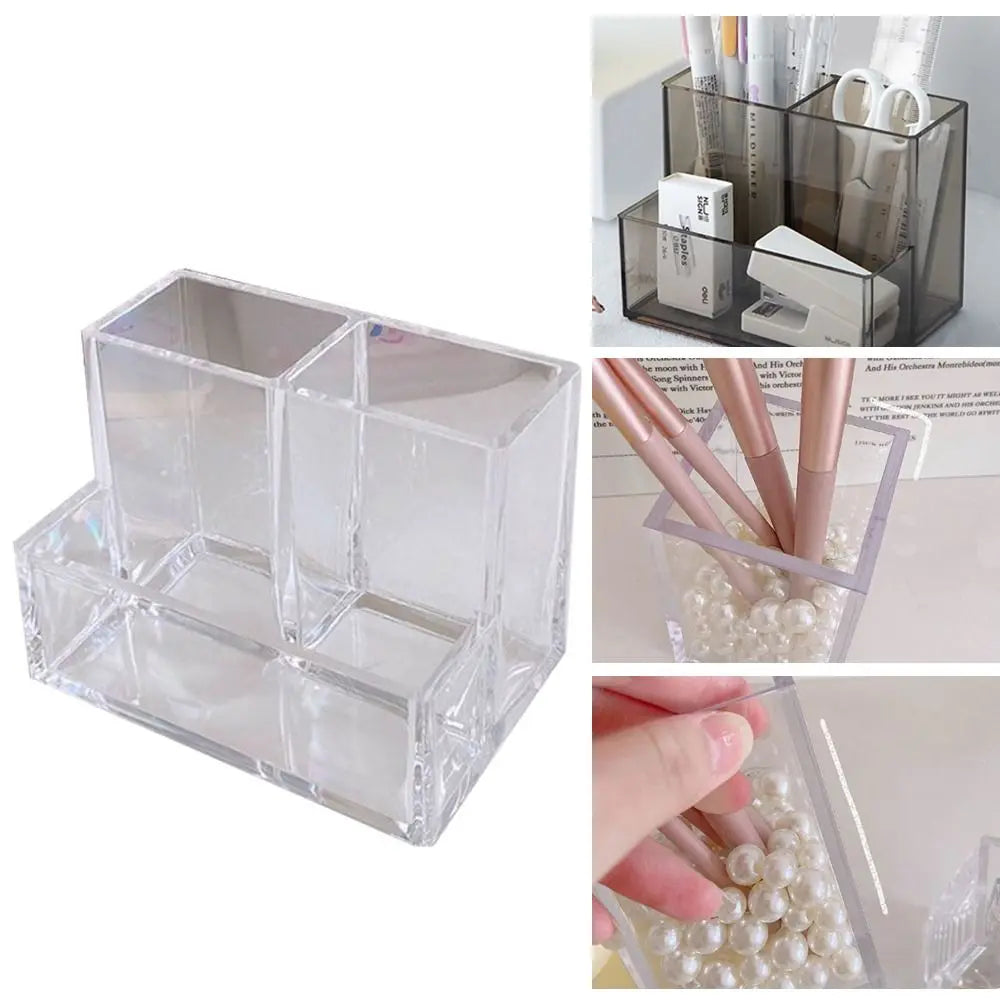Transparent Acrylic 3-Grid Pen Holder & Desk Organizer Acrylic Desk Organizer HIP