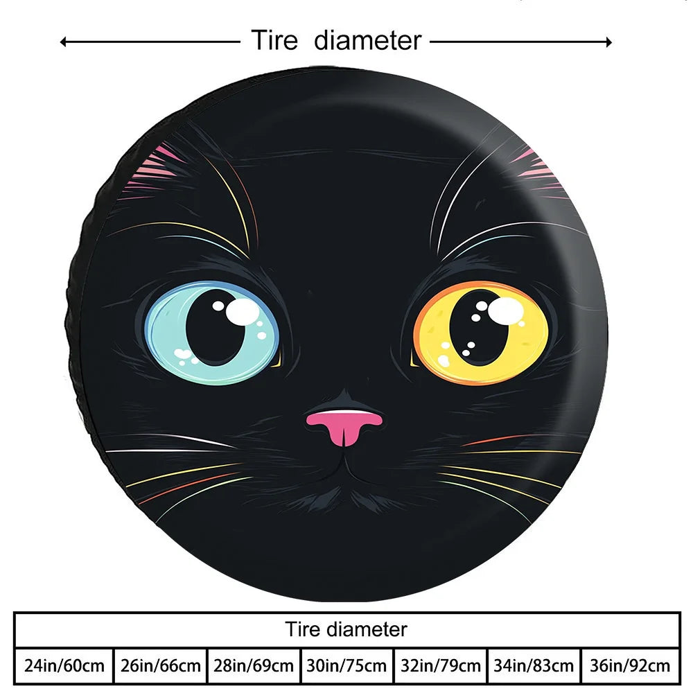 Black Cat Spare Tire Cover – Polyester SUV Jeep Wheel Protector Spare Tire Cover HIP
