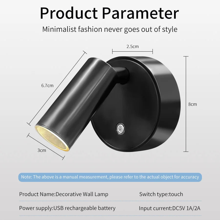 USB Rechargeable Magnetic LED Wall Lamp Reading Light With Touch Switch Dimmable Bedside Lamp Cordless Wall Lamp Spotlight HIP