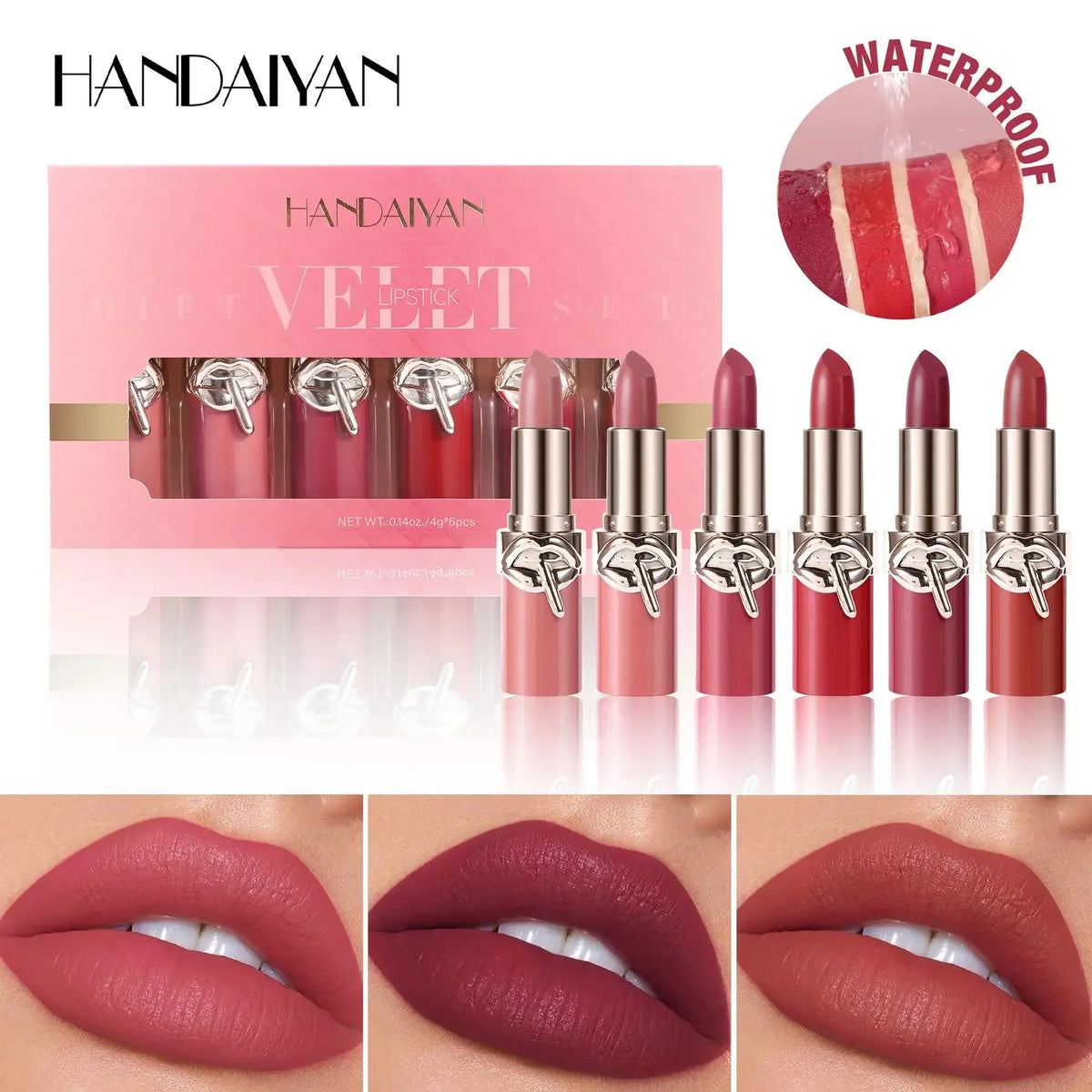 HANDAIYAN Velvet Matte Lipstick Set – 6 Shades, Long-Lasting Matte Lipstick Set HIP