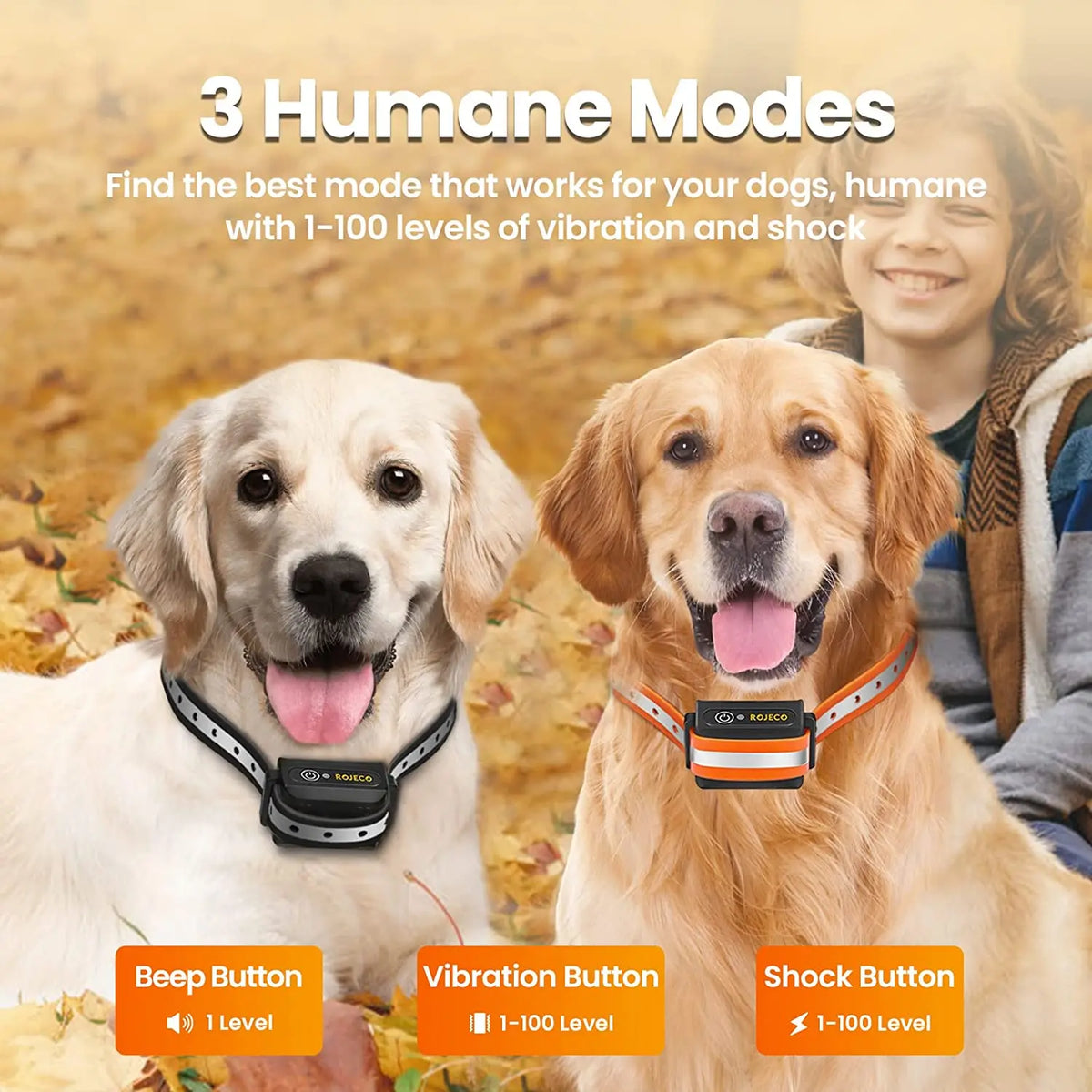 ROJECO 1000m Electric Dog Training Collar Remote Control Training Collar For Pet Rechargeable Dog Bark Control Stop Shock Collar HIP