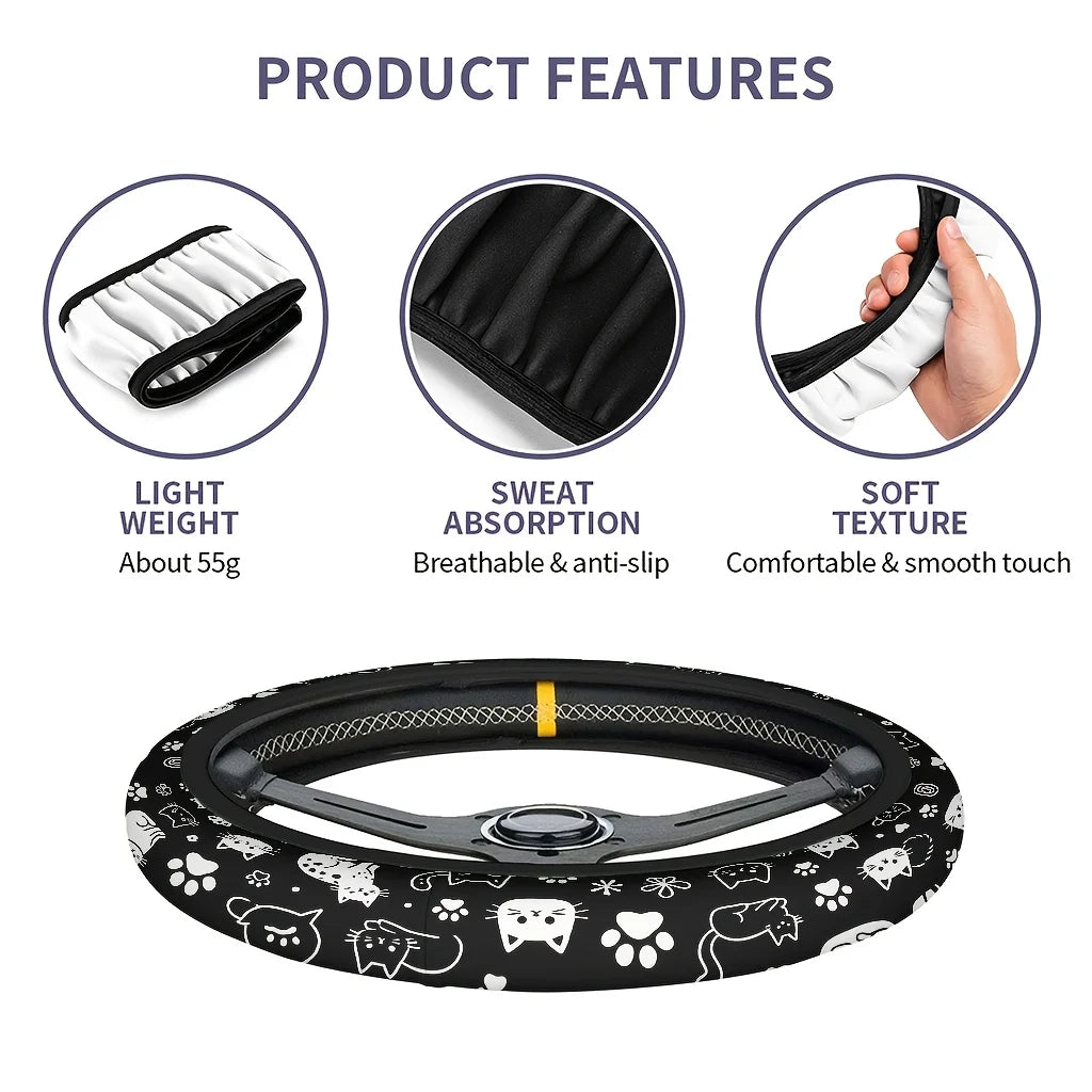Cute Kitten Car Steering Wheel Cover – Soft & Breathable Steering Wheel Cover HIP