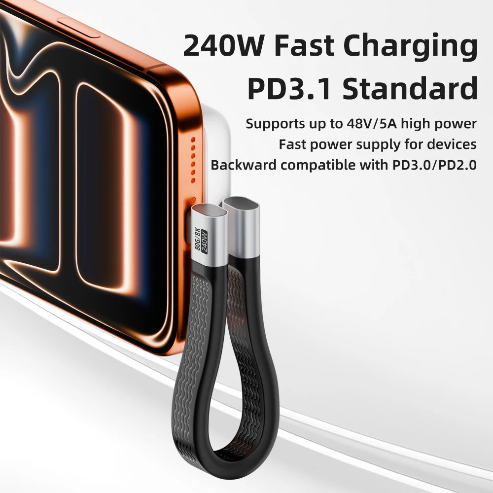 USB4 Type-C 90° Cable PD240W 80Gbps 8K@60Hz Fast Charging USB-C Charging Cable HIP