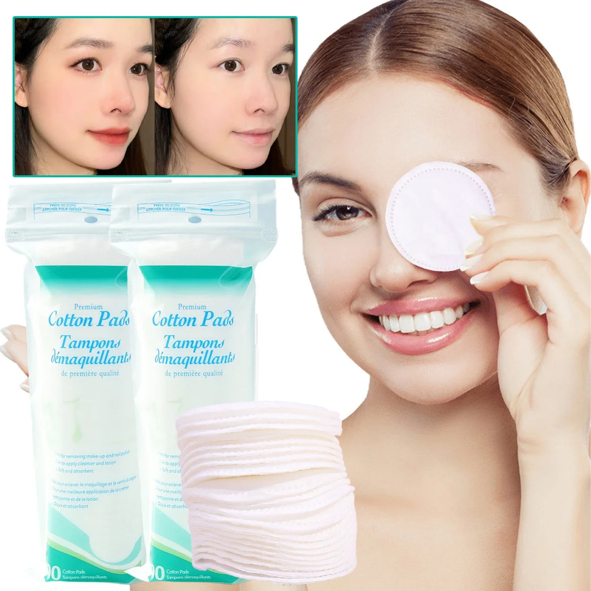 100-Pack Double-Sided Cotton Makeup Remover Pads – Pure Cotton Cotton Remover Pads HIP