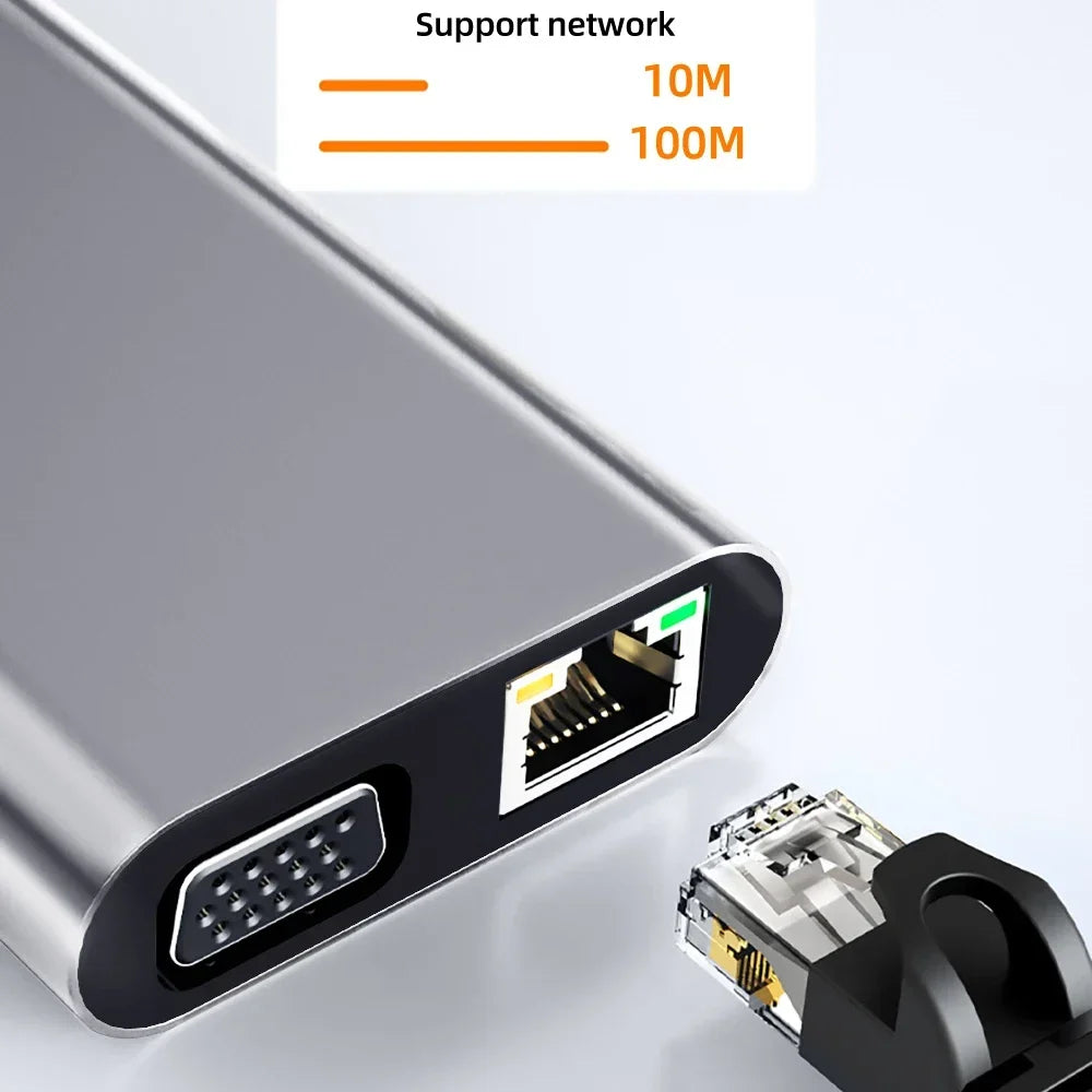 11-in-1 USB-C Hub – HDMI 4K, VGA, RJ45, PD 100W Dock USB-C Docking Station HIP