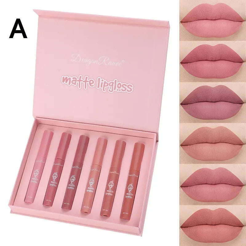 6PC/Set Matte Velvet Lip Gloss Waterproof Long-lasting Liquid Lipstick Cosmetic Beauty Keep 24 Hours Non-stick Cup Makeup Gift HIP A-6pcs Set