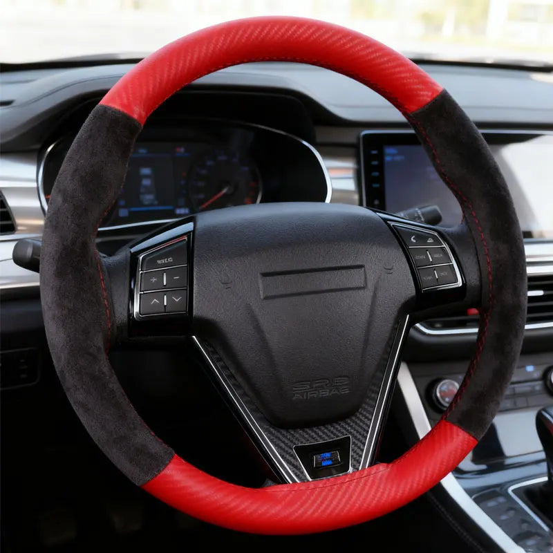 38cm Carbon Fiber & Suede Steering Wheel Cover | Universal Fit Steering Wheel Cover HIP