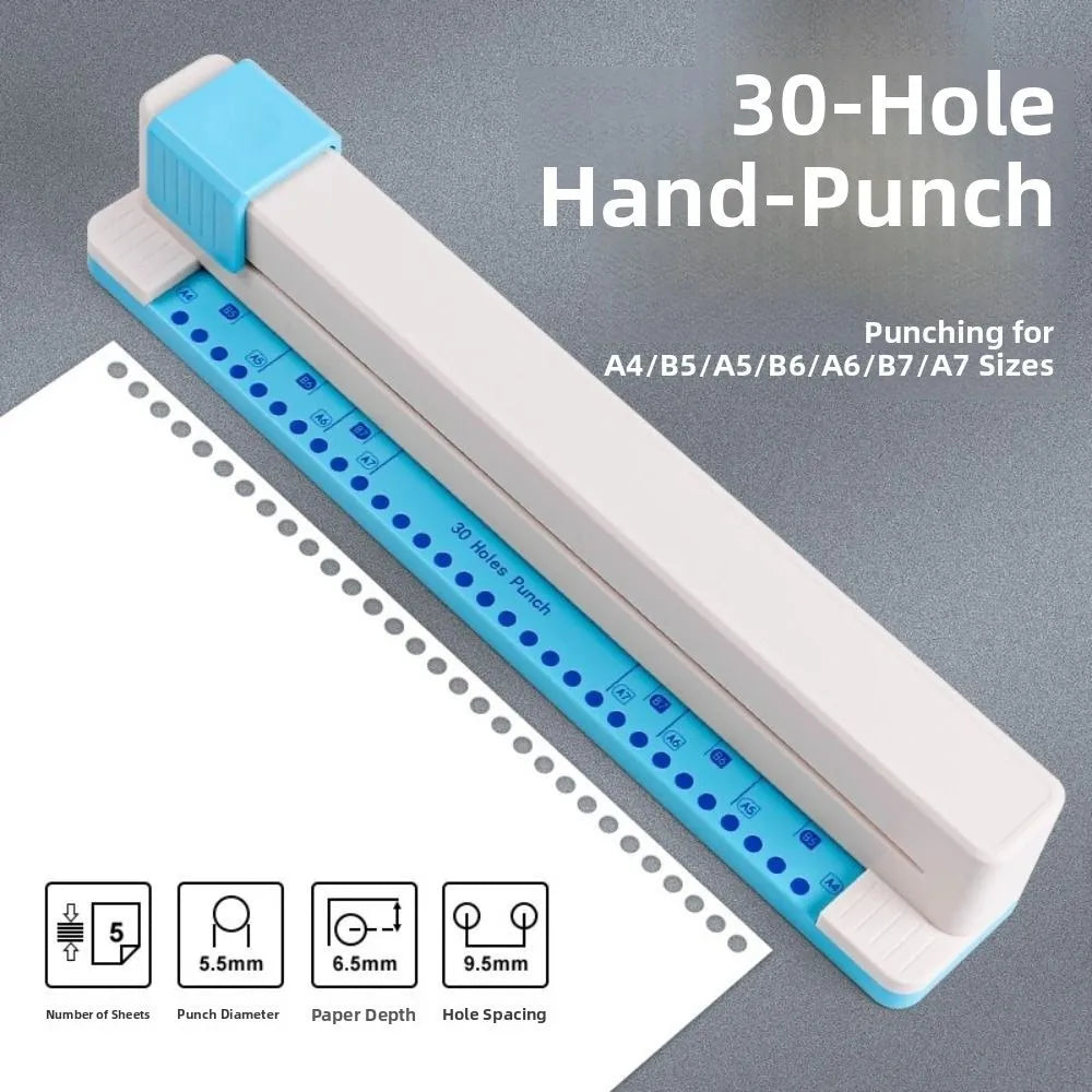 30-Hole Paper Punch Machine – Multi-Size Loose Leaf Puncher Manual Hole Punch HIP