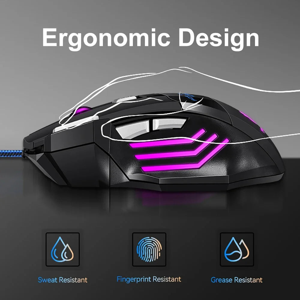 KEBIDUMEI 7-Button RGB Wired Gaming Mouse 2400 DPI Ergonomic Wired Gaming Mouse HIP