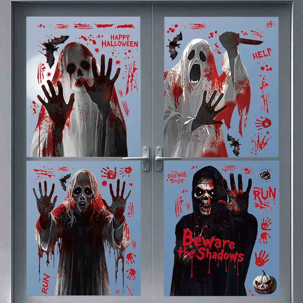 Blood Stains Handprint Mirror Static Stickers Halloween Window Glass Decor For Ghost Festival Party Supplies HIP