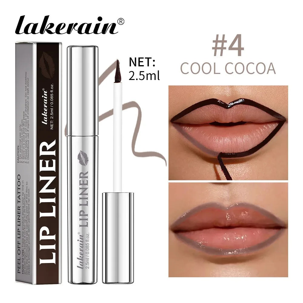 Pointed End Lip Liner Peel Off Tattoo Lipgloss Waterproof Long Lasting Matte Lip Tint Brown Contour Tear-off Lips Stain Cosmetic HIP 04 Cool Cocoa