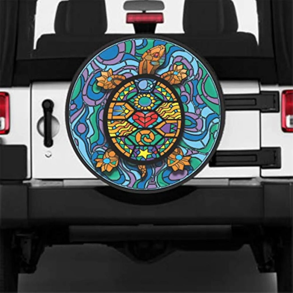 Tribal Turtle Spare Tire Cover – Polyester, Camera Compatible Spare Tire Cover HIP