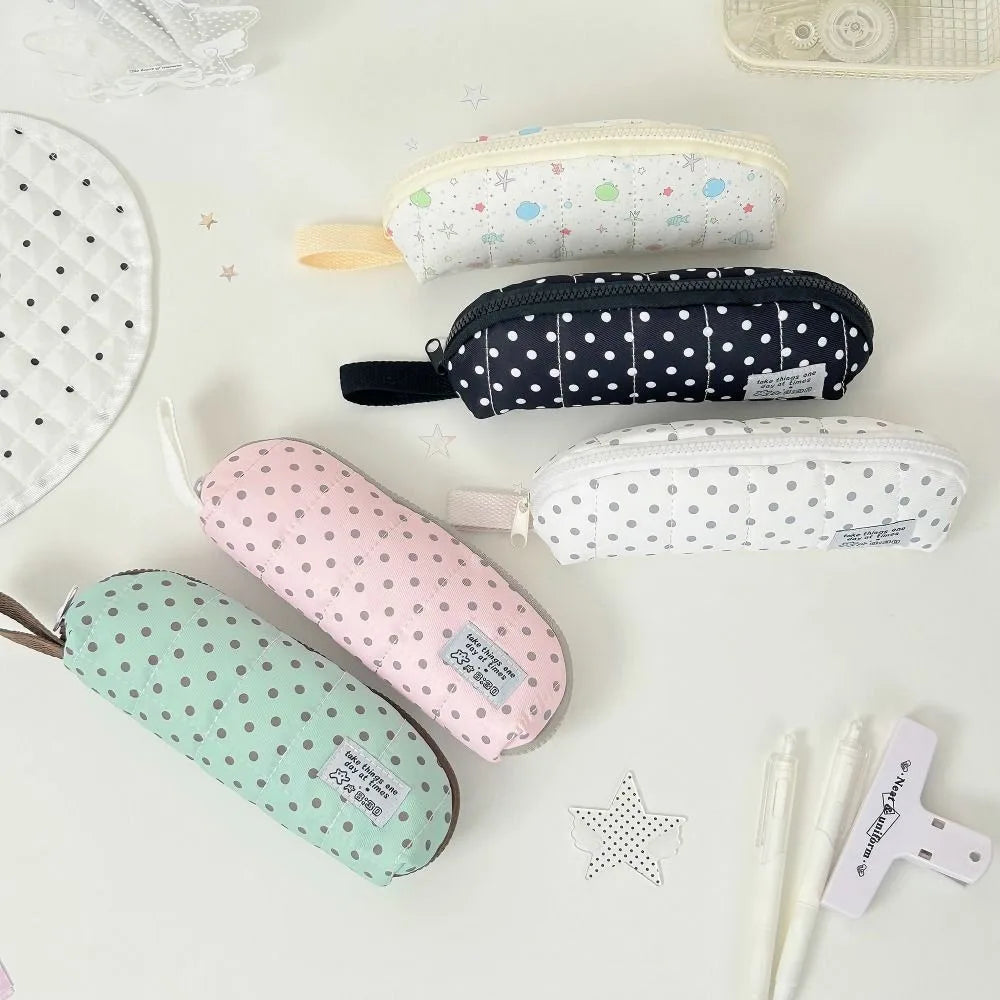 Polka Dot Pencil Case – Large Fabric Pen Bag with Hand Strap Pencil Case HIP