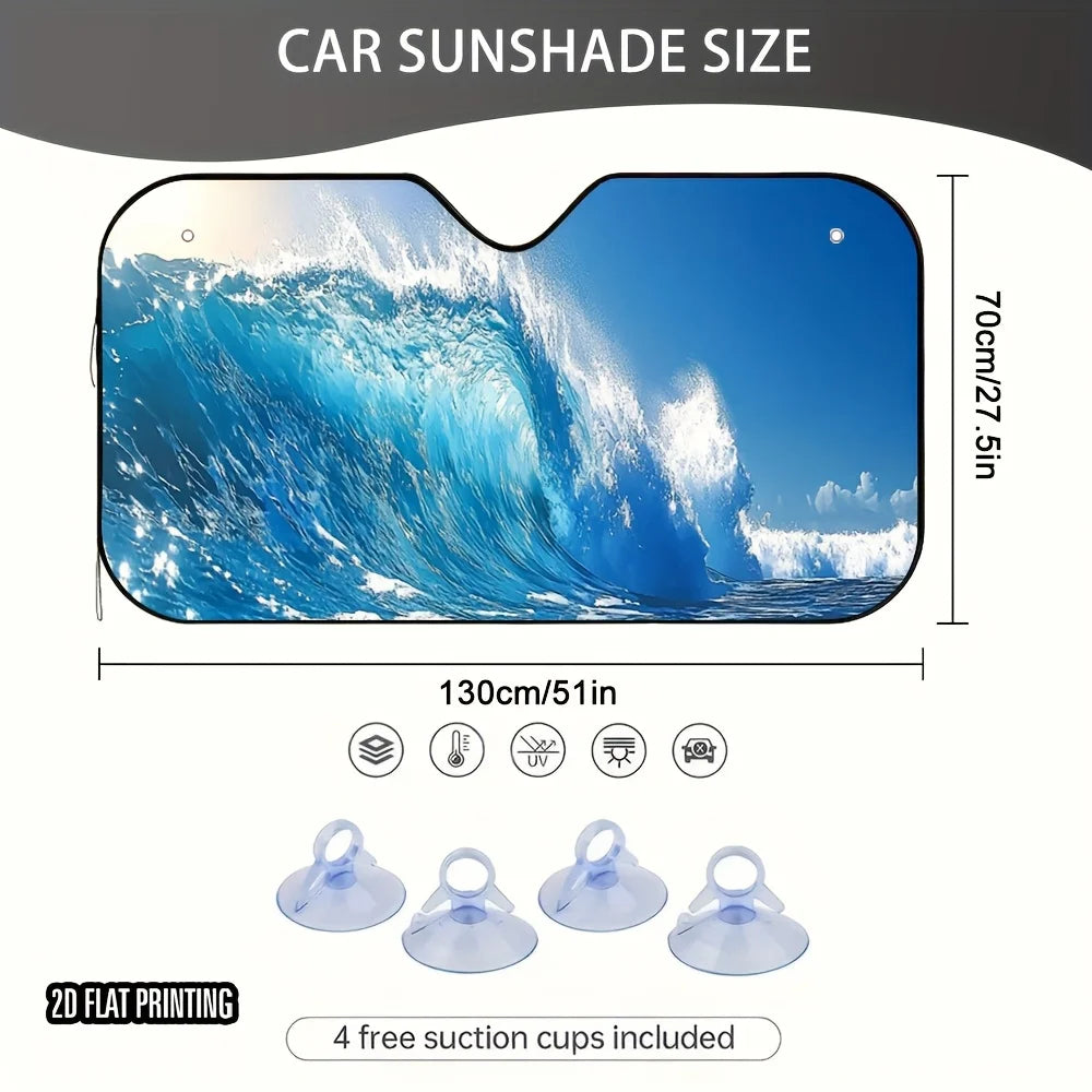 2D Giant Waves Car Sunshade – Foldable, Universal Fit Car Sunshade HIP