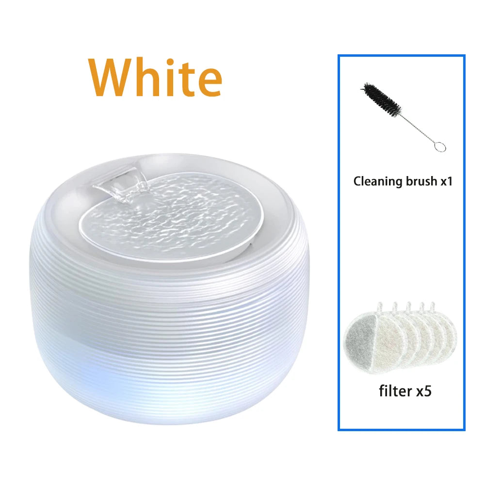 Smart Ultra Quiet Waterfall ﻿ 2.5L Cat Water Dispenser with Smart Pump Pet Water Fountain for Cats and Dogs Built-in LED Light HIP White-5 filter 2.5L