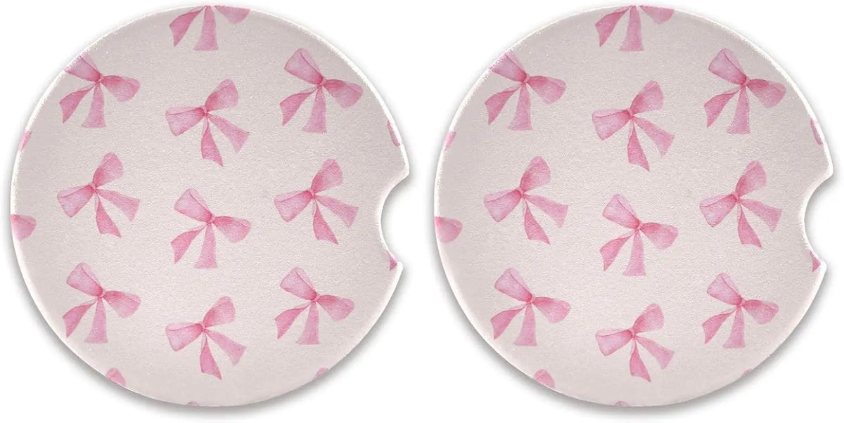 Kawaii Pink Bow Car Cup Holder Coasters – 2 Pack Ceramic Cork Car Cup Holder Coasters HIP 1 Other