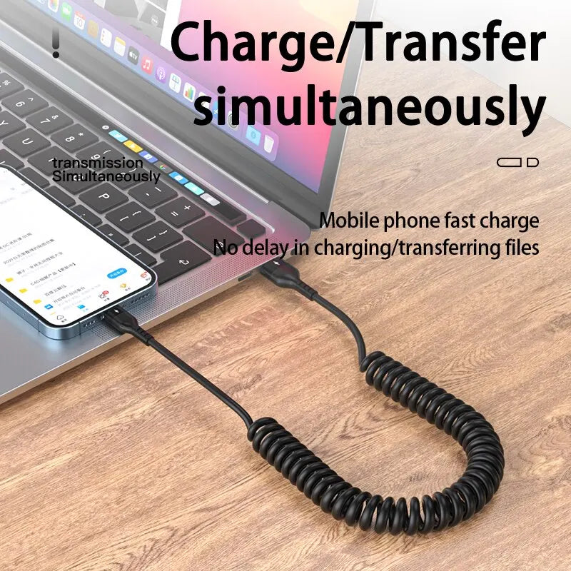 66W Retractable USB-C Fast Charging Spring Cable – 5A USB-C Charging Cable HIP