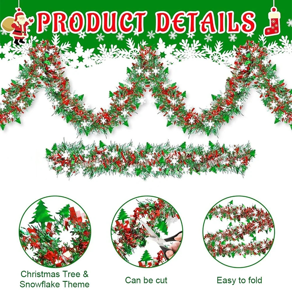 2026 New Christmas Garlands 2M DIY Christmas Tree Santa Claus Ribbons Wreath Hanging Pendent Xmas New Year Party Decor HIP
