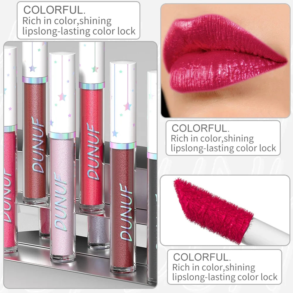 DUNUF Diamond Shimmer Lip Gloss – 12 Colors, Waterproof Shimmer Lip Gloss HIP
