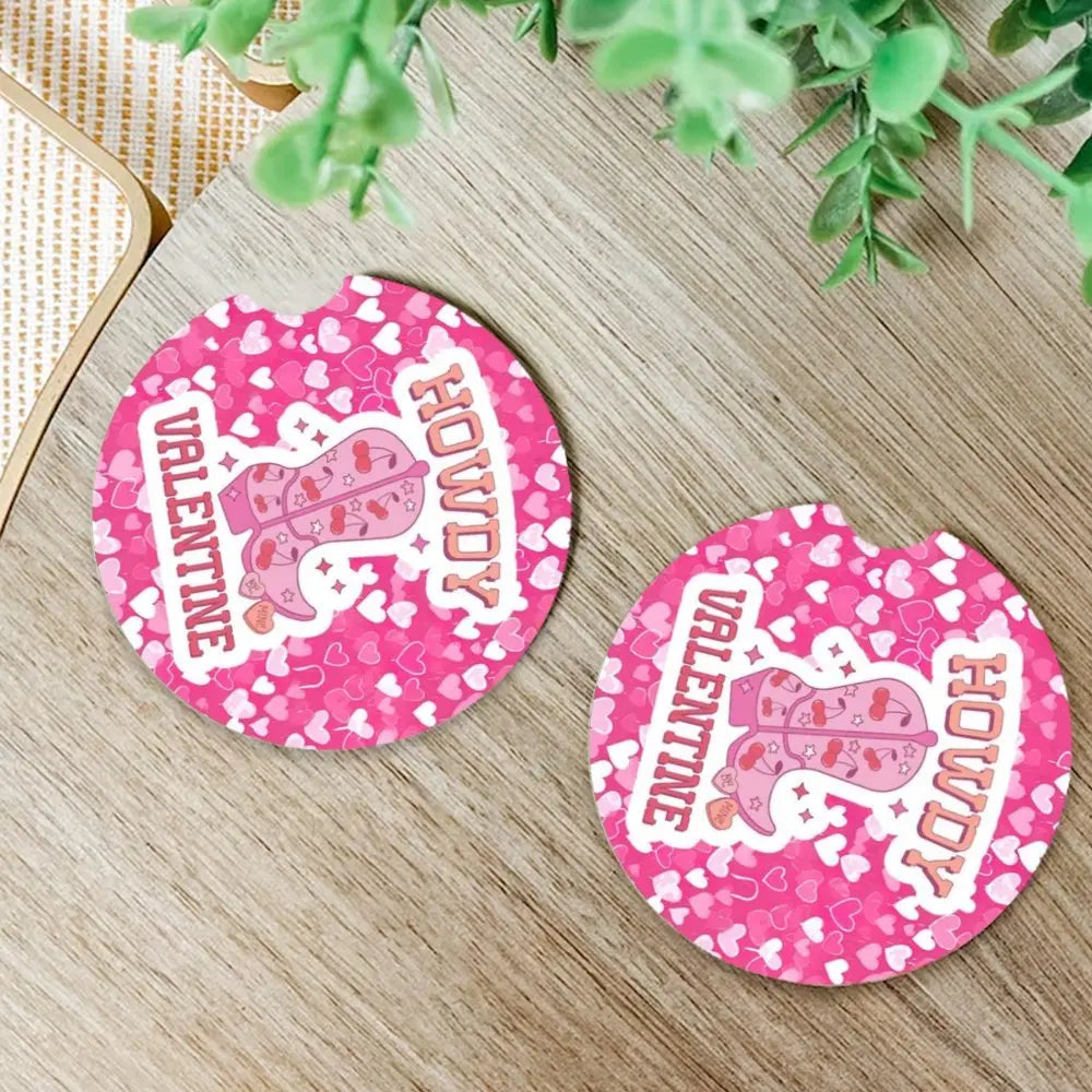 2-Pack Pink Acrylic Car Coasters – Howdy Heart Design Car Cup Holder Coaster HIP
