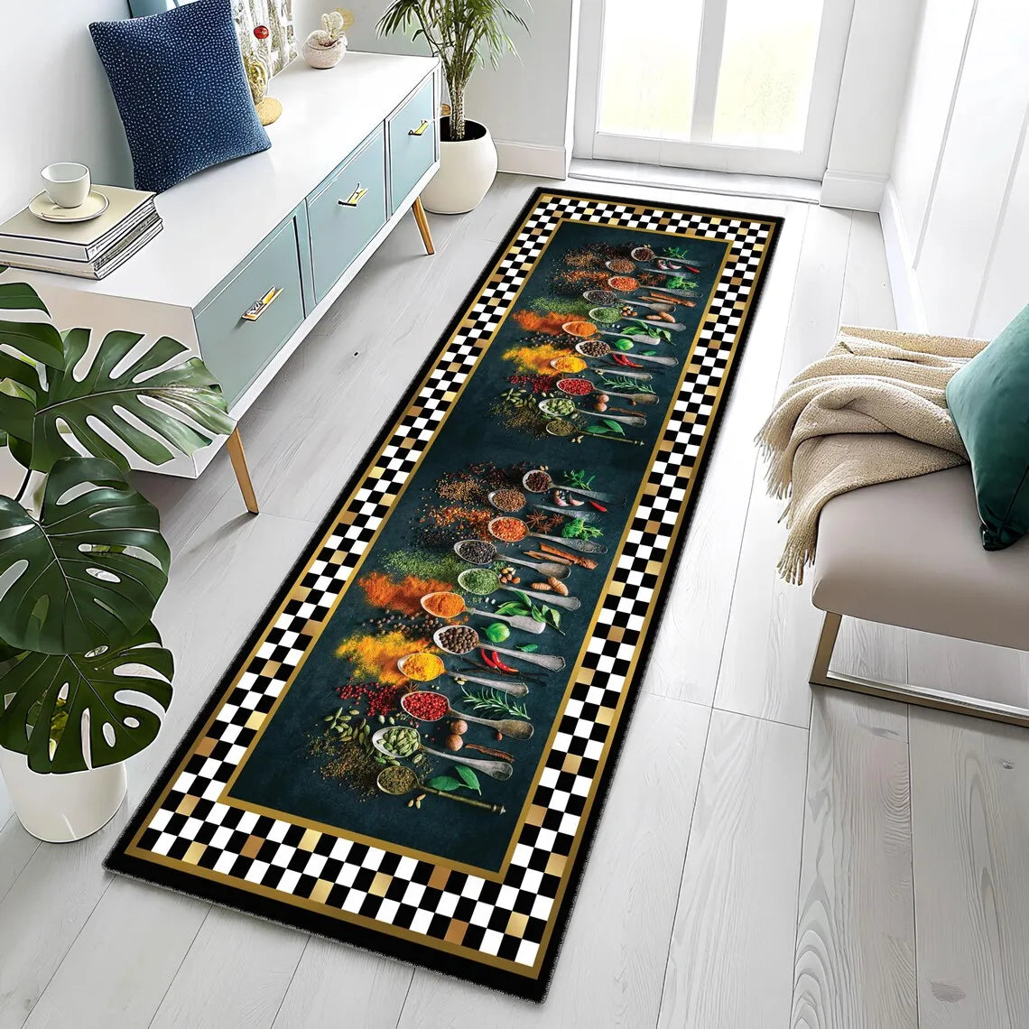 Vintage Checkered Kitchen Runner Rug – Non-Slip & Washable Kitchen Runner Rug HIP 1 40x120cm-Felt