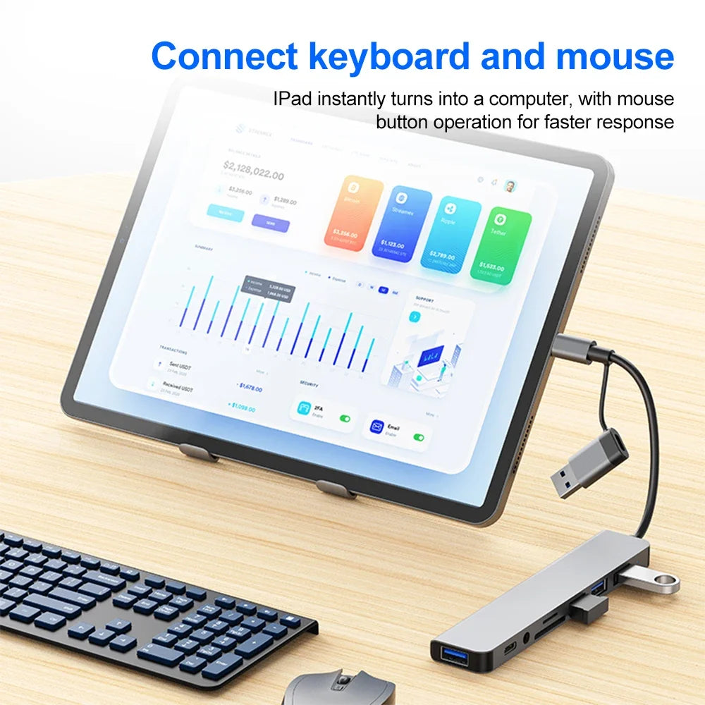 KEBIDUMEI 8-in-2 USB-C Hub – 5Gbps, SD/TF, Audio & PD USB Multiport Hub HIP